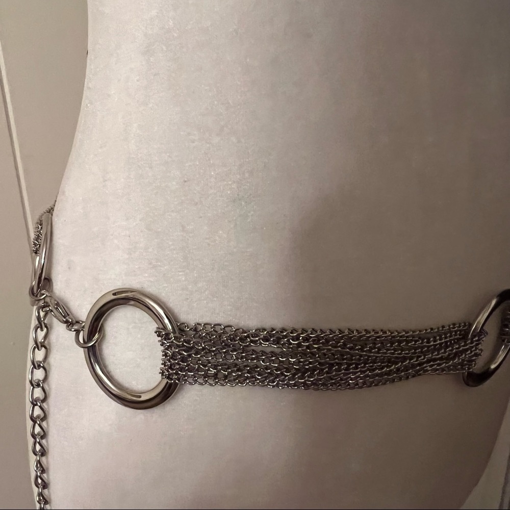 Silver Ring Multi-Chain Tassel Belt | Boho Layered Drape Waist Chain EUC - Picture 4 of 8